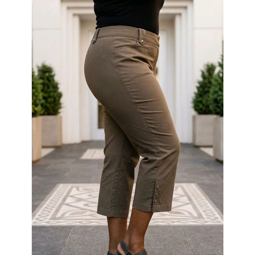 Macy's Zoe+Phoebe Brown Ponte Stretch Pull On Crop Ankle Pants Work Trousers XL